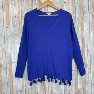 Lilly Pulitzer S Martine Sweater V Neck Pullover Top Scalloped Tassel Preppy
